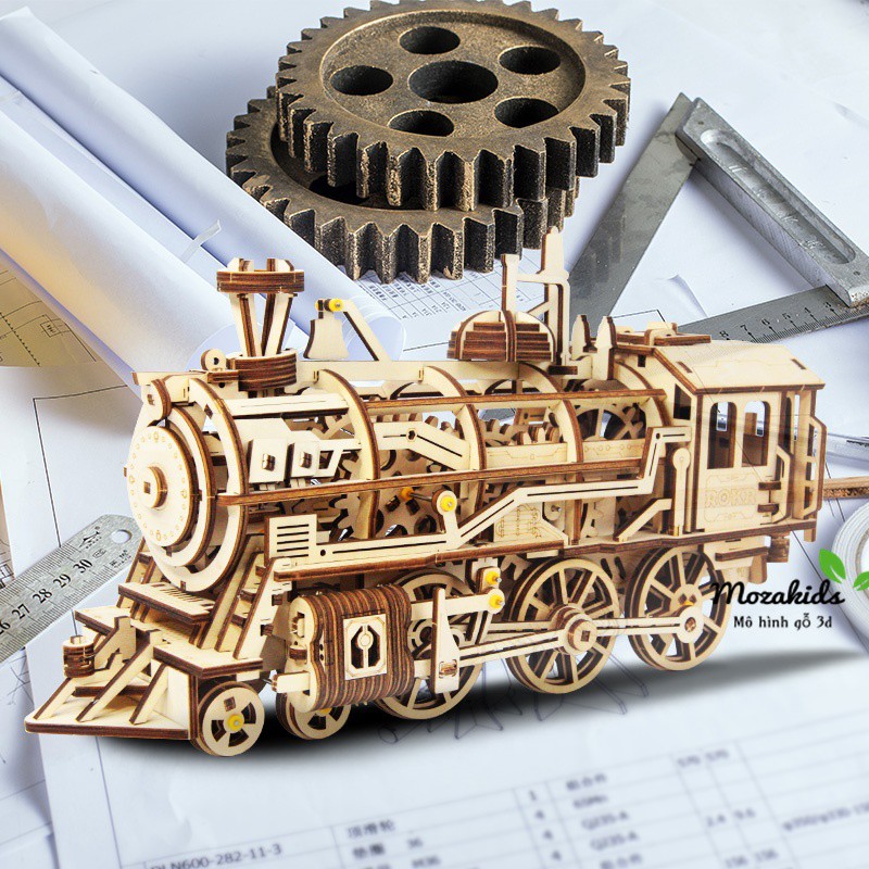 Đồ chơi lắp ráp gỗ 3D Mô hình Cơ động học Đầu Máy Xe Lửa - Locomotive Robotime