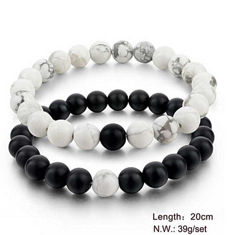 Set 2 Vòng Tay Chuỗi Hạt Đá Nham Thạch Kết Hợp YinYang Thời Trang Cho Cặp Đôi