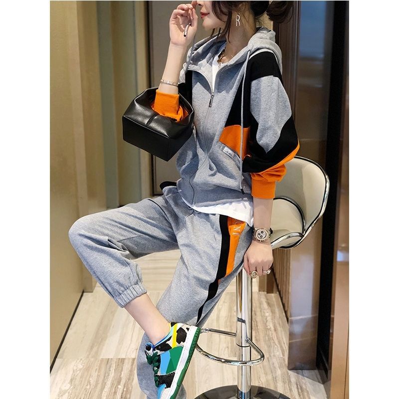 Sweaters, casual pants, sports suit, women's Korean version, fashion, two-piece set of spring and autumn European station spring wear 2022 new women's wear