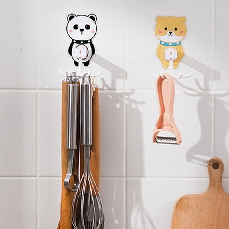 Móc treo đồ hình động vật hoạt hình xoay 360 độ không đục lỗ sắp xếp gọn gàng cho nhà bếp nhà tắm