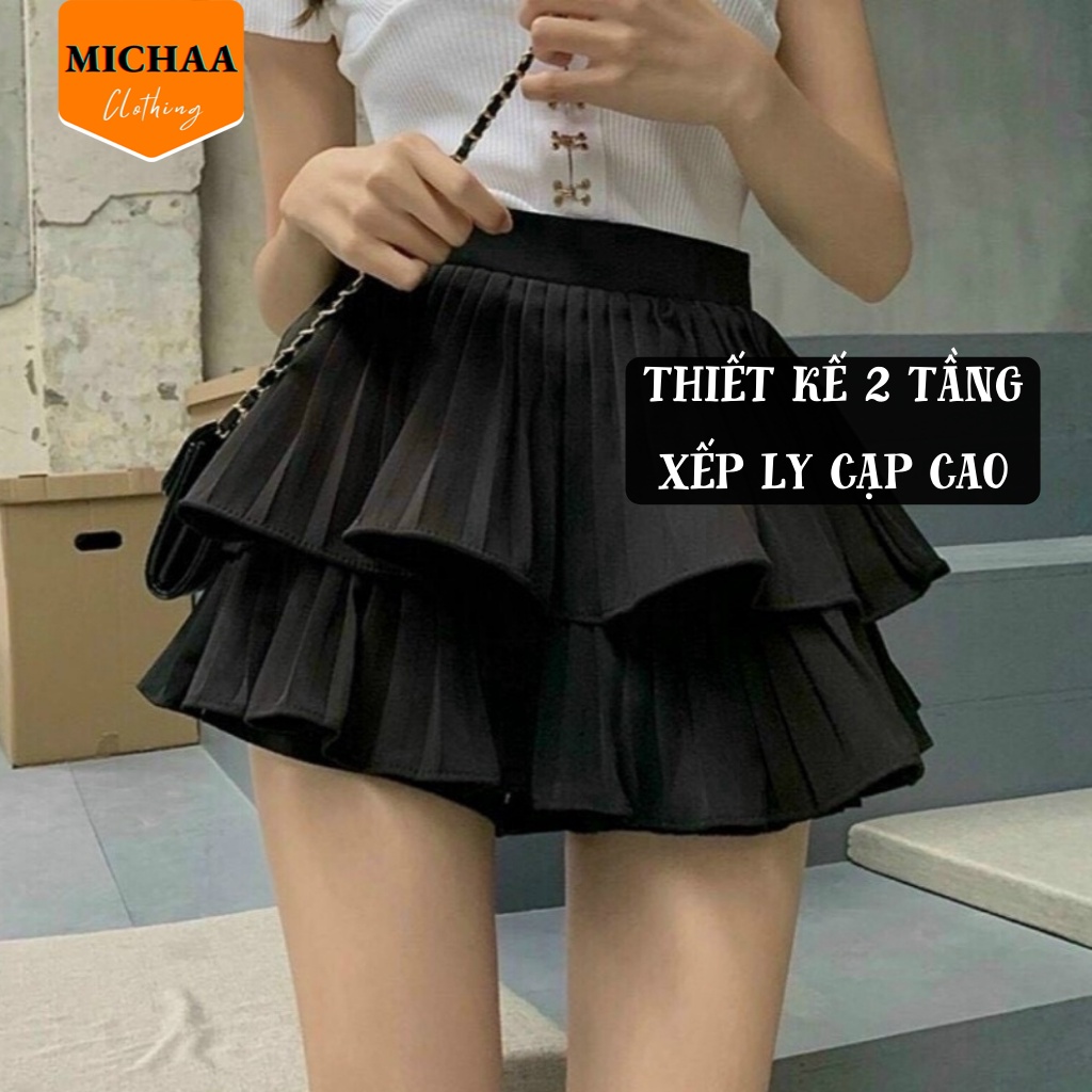 Chân Váy XẾP LY 2 TẦNG Phồng Ngắn Dáng Xòe Lưng Cạp Cao Tennis Có Lót Trong - MICHAA