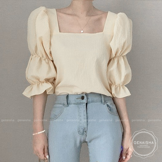 Áo thun tay ngắn cổ vuông màu trơn thiết kế đơn giản200914 | BigBuy360 - bigbuy360.vn