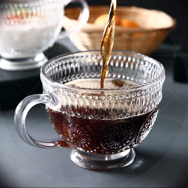 Cốc thuỷ tinh khắc hình hoa hướng dương vintage dùng uống nước trà cafe decor trang trí ly thuỷ tinh giá rẻ MinHome CTT5