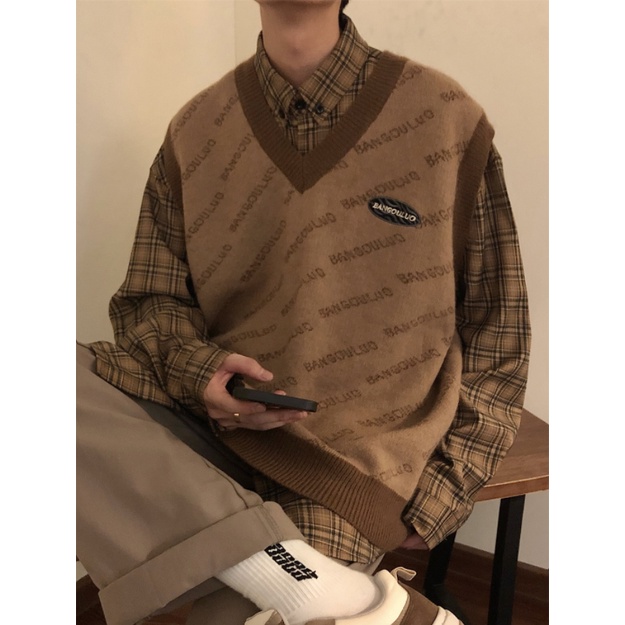 Áo Dệt Kim Sát Nách Dáng Rộng Cổ Chữ v In Chữ Thời Trang Cho Nam Và Nữ