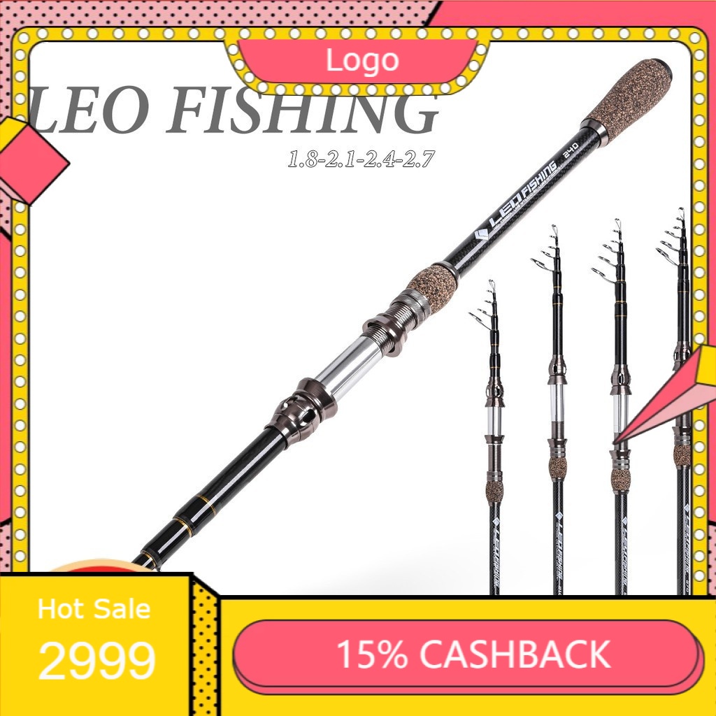 Cần câu lure carbon dáng đứng LEO fishing cần câu cá carbon đầu bu chống xoắn pat máy kim loại CM10 -giá rẻ-