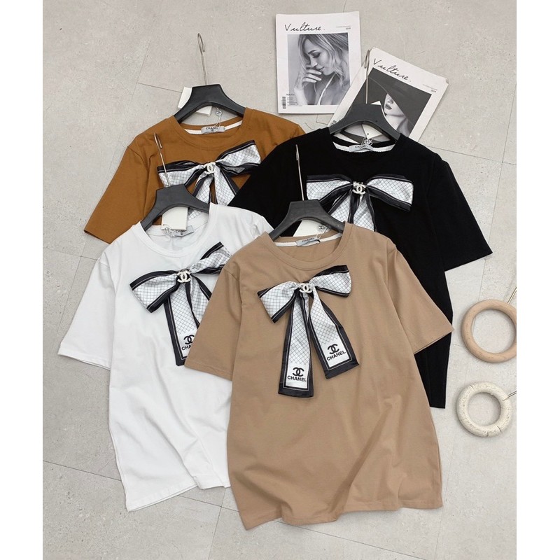 ANU55 - ÁO PHÔNG NỮ CỘC TAY CHANEO CỔ ĐÍNH NƠ | BigBuy360 - bigbuy360.vn