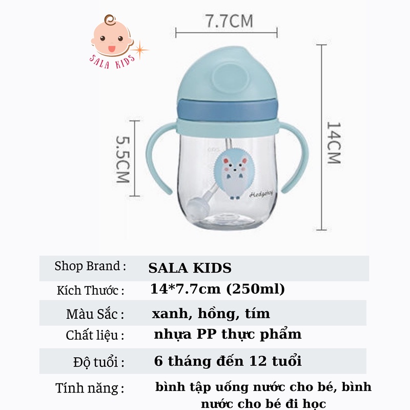 Bình Nước Cho Bé Tập Uống Nước Có Ống Hút Cho Bé Chống Sặc Đi Học Mini Cute SALA KIDS AT05