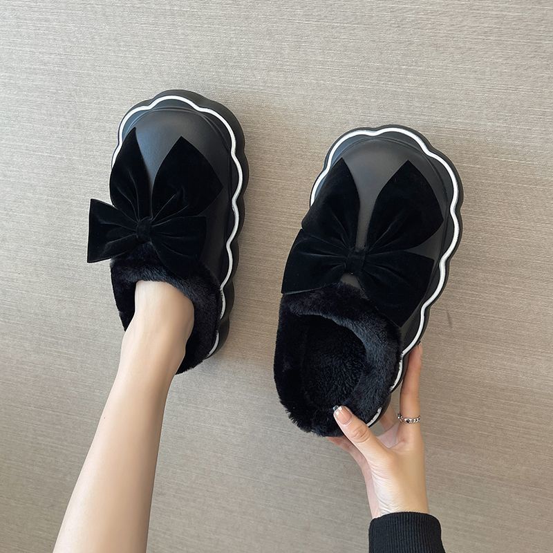 Dép Bông Nữ Đi Trong Nhà Chống Trượt Đính Nơ Dễ Thương