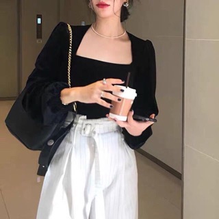 Áo nhung dài tay cổ vuông