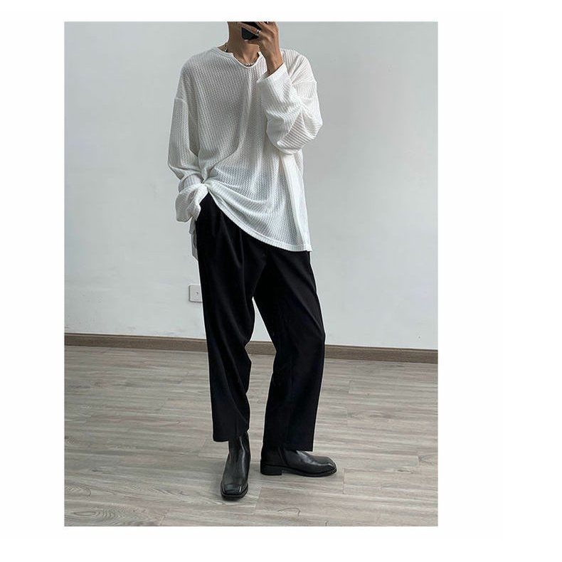 Áo Thun Tay Dài Cổ Chữ V Dáng Rộng Vải Lụa Mát Mỏng Phong Cách Hàn Quốc Trẻ Trung Cho Nam