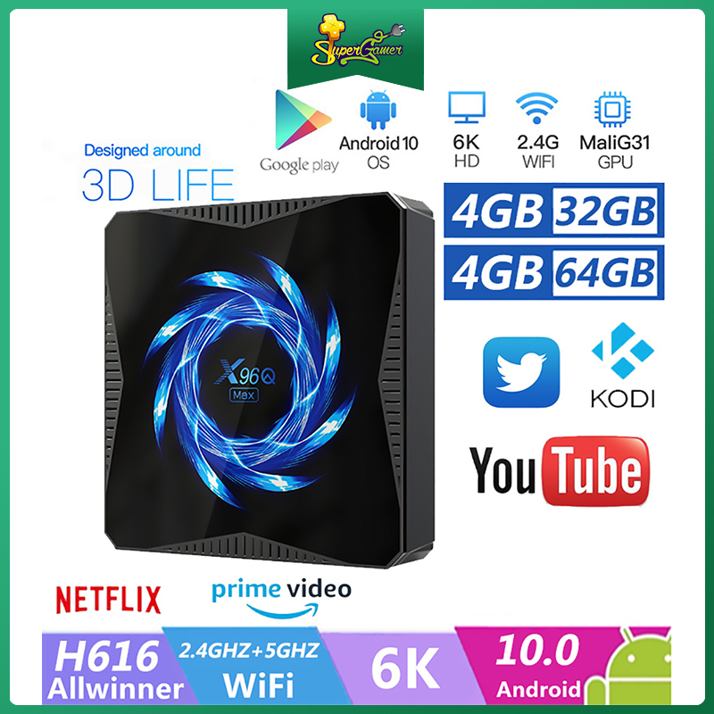 Hộp Tv X96Q Max Android 10 4g 64gb 2.4g & 5g Wifi Kép Ac 6k Google 4k Tvbox Bt5.0 Youtbe