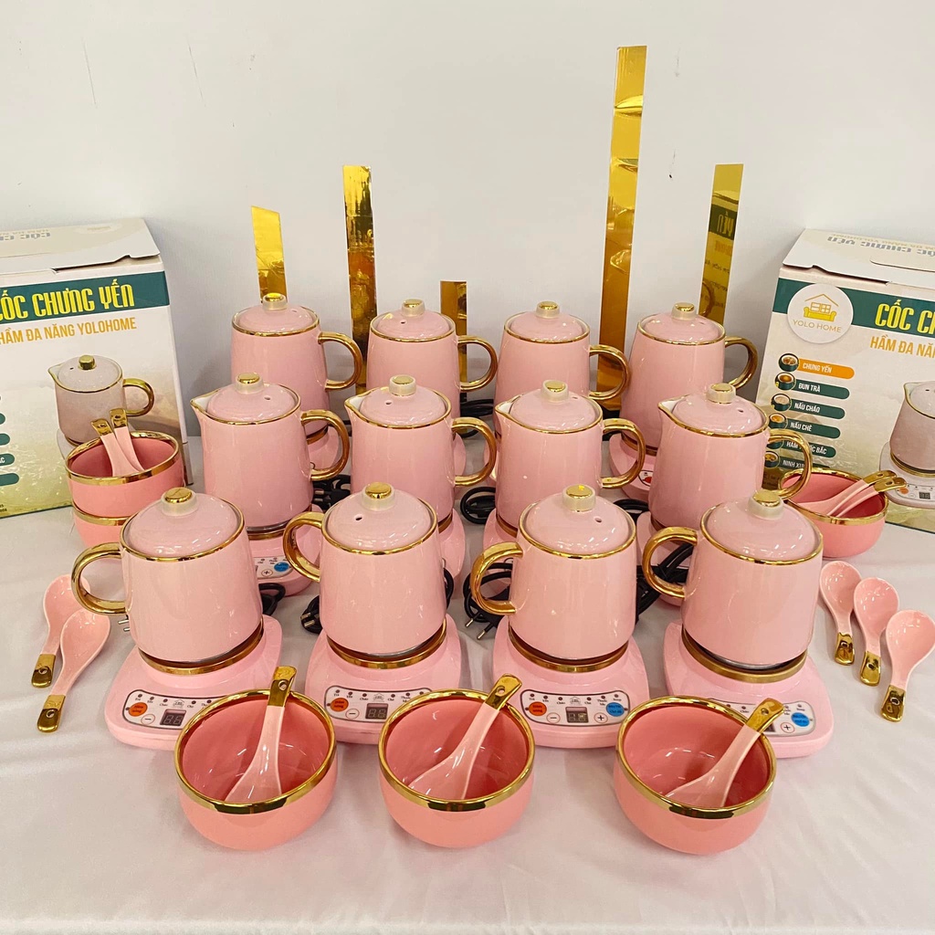 Cốc Chưng Yến Có Miệng Rót, Thố Chưng Yến, Cốc Hầm Đa Năng YOLO HOME 600ml Kèm Thìa Bát Bảo Hành 12 Tháng
