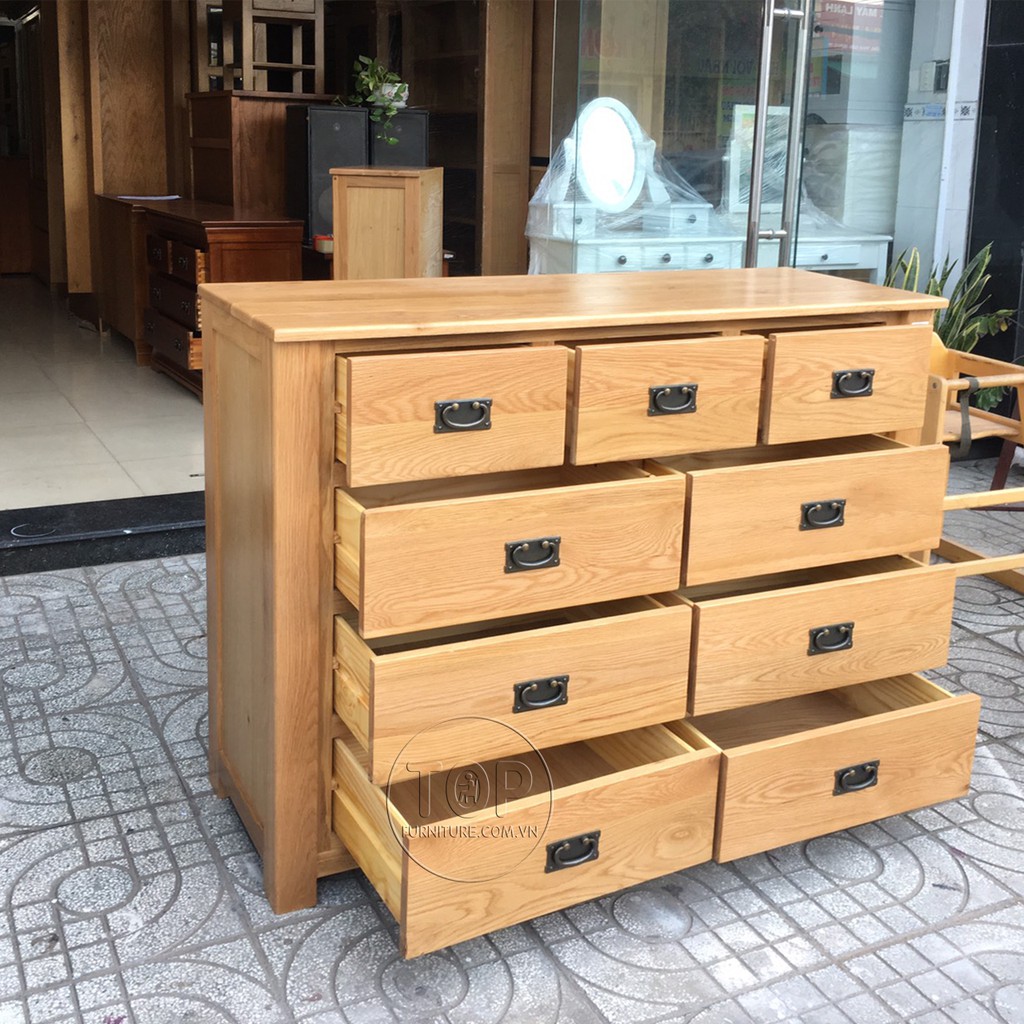 Tủ 9 ngăn kéo gỗ sồi mỹ 3/2/2/2 TOP-126