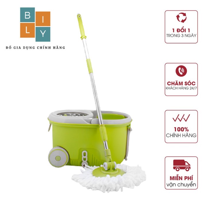 Bộ cây lau nhà xoay tay 360 độ lồng xoay inox Lock&Lock MOP-L003 màu xanh lá