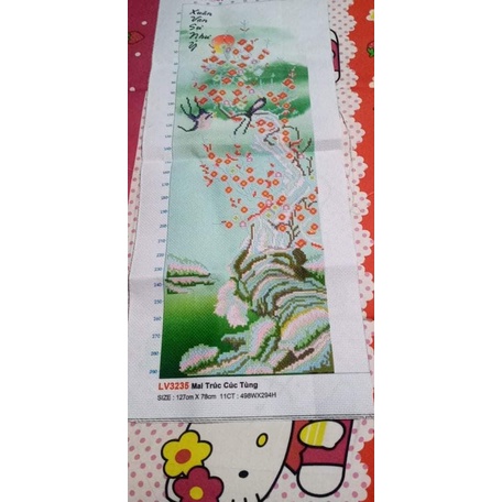 Tranh thêu chữ thập tứ quý KT:127x78cm,tranh chưa thêu.Tặng kéo và xỏ chỉ.