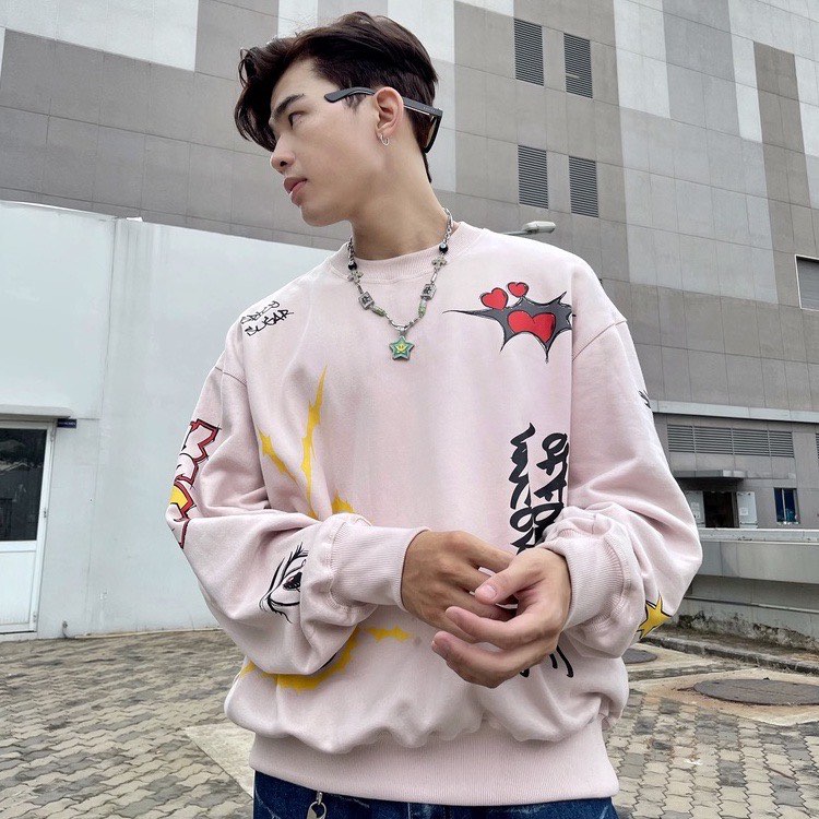 Áo Sweater Collab Màu Hồng