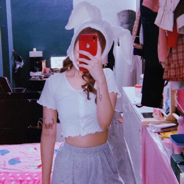 Áo croptop trắng cúc dọc (Có ảnh thật)