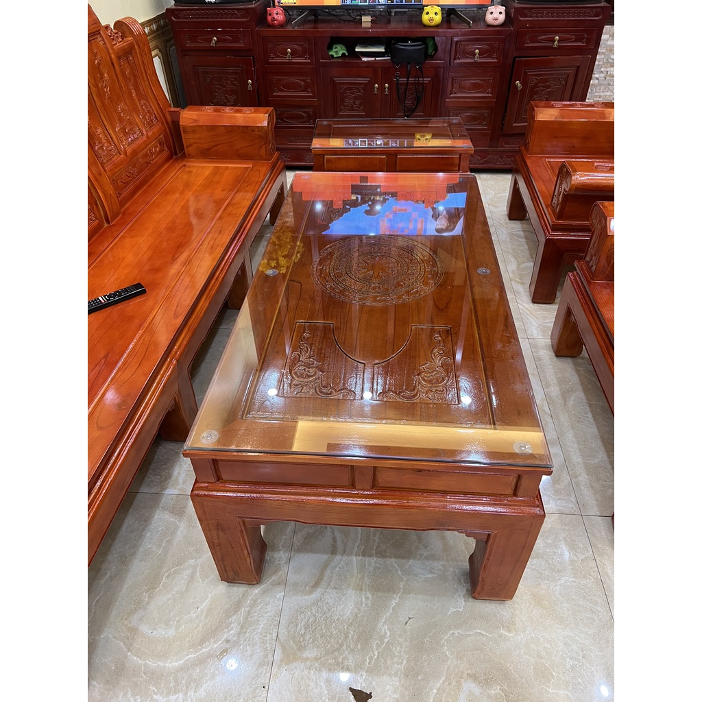 Bộ bàn ghế Âu Á tay hộp gỗ xoan ta chương cuốn thư