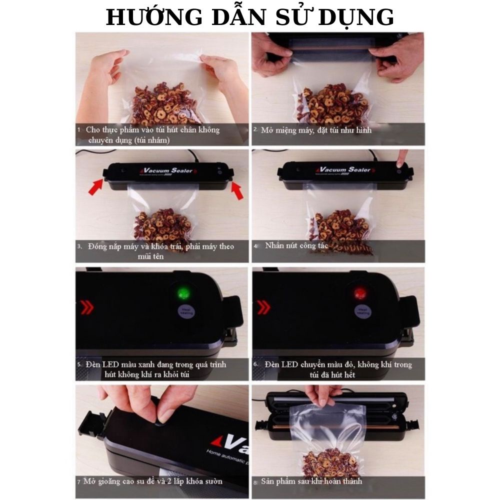 Máy Hút Chân Không Thực Phẩm Kèm Hàn Miệng Túi Vacuum Sealer Mẹ Gạo( TẶNG 10 túi hút )