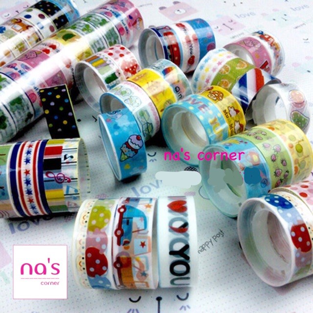 Set 10 cuộn băng keo (1.5cm x 3m) hoạ tiết trang trí thủ công, sổ tay, trang trí bullet journal
