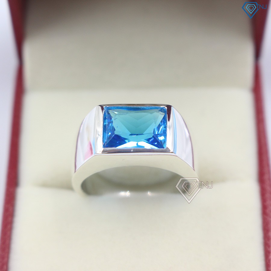 Nhẫn nam mặt vuông đính đá xanh dương, nhẫn nam bạc 925 NNA0065 -Trang Sức TNJ