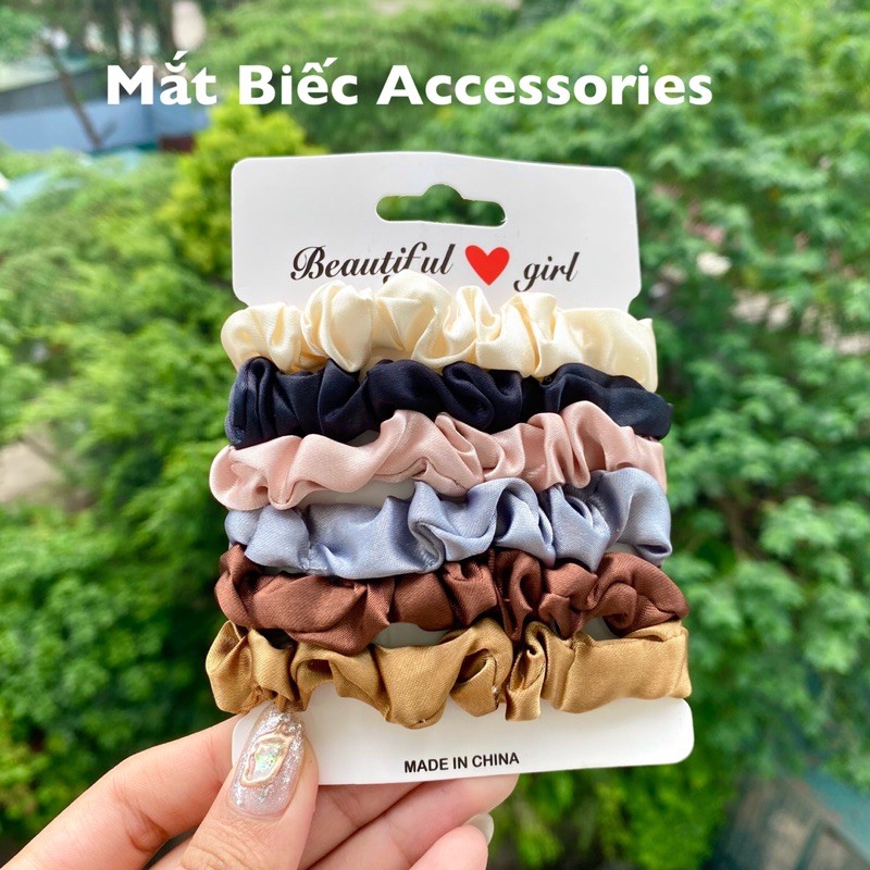 Set dây buộc tóc vải kẻ caro, vải lụa xinh xắn D07