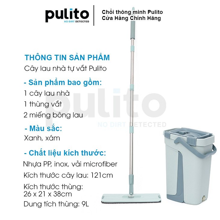 Bộ cây lau nhà ,chổi lau nhà tự vắt thông minh Pulito kèm thùng TẶNG 2 miếng lau siêu sạch LS-CKT-N
