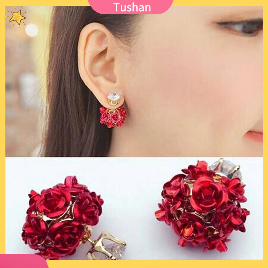 Đôi khuyên tai hình hoa hồng đính đá thời trang cho nữ