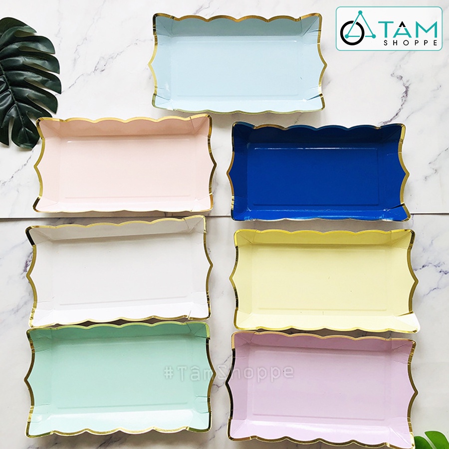 Đĩa giấy trang trí tiệc màu pastel chữ nhật  DG-01