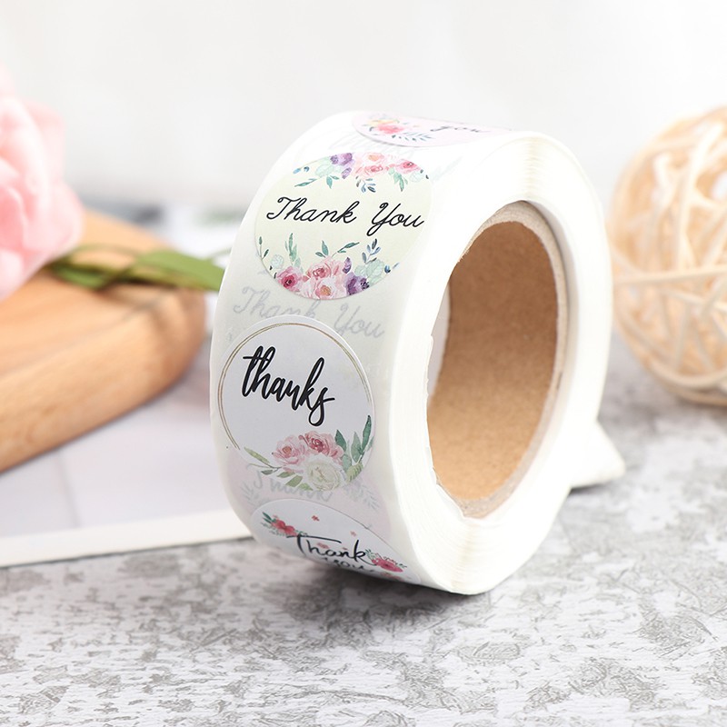 Cuộn 500 sticker chữ Thank You, thiết kế đẹp, đa dạng mẫu (kích thước 2,5cm)