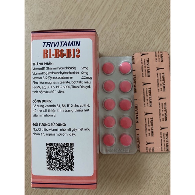 Trivitamin 3B hộp 100 viên nén - Bổ sung vitamin B1- B6 - B12