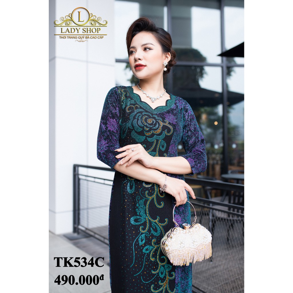 Đầm trung niên Ladyshop - Đầm thun nhũ đỏ chia khoang hoa dây đá TK534 | BigBuy360 - bigbuy360.vn