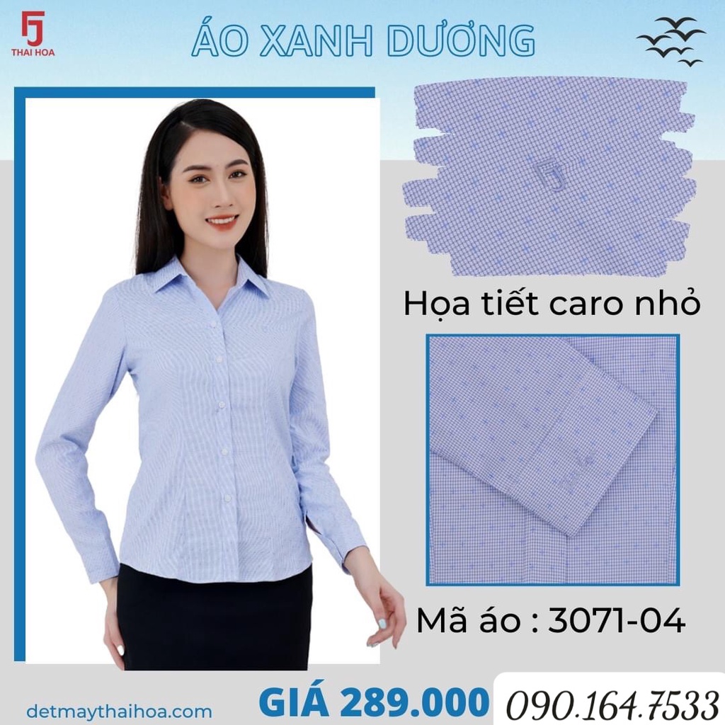 Áo sơ mi Thái Hòa họa tiết hoa nhí màu xanh biển đậm 3071-03 và xanh biển nhạt 3071-04