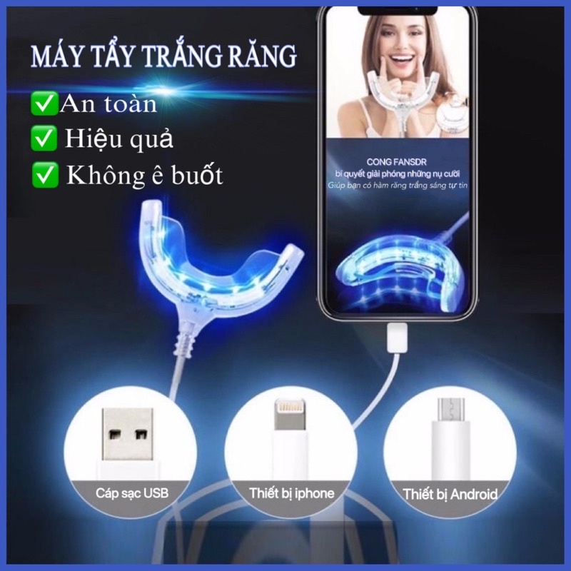 Máy làm trắng răng CONG FANSDR, tẩy trắng răng tại nhà hiệu quả, không ê buốt