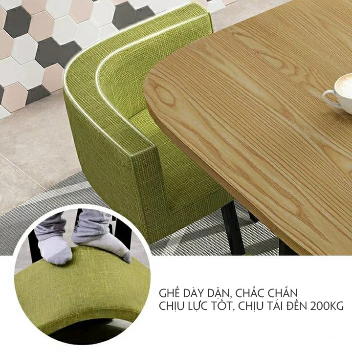 Bàn ăn kèm ghế mặt bàn gỗ họa tiết đá cẩm thạch.Mặt bàn Gỗ MDF chống ẩm, chịu lực cao, Mặt ghế Bọc da, chân thép.