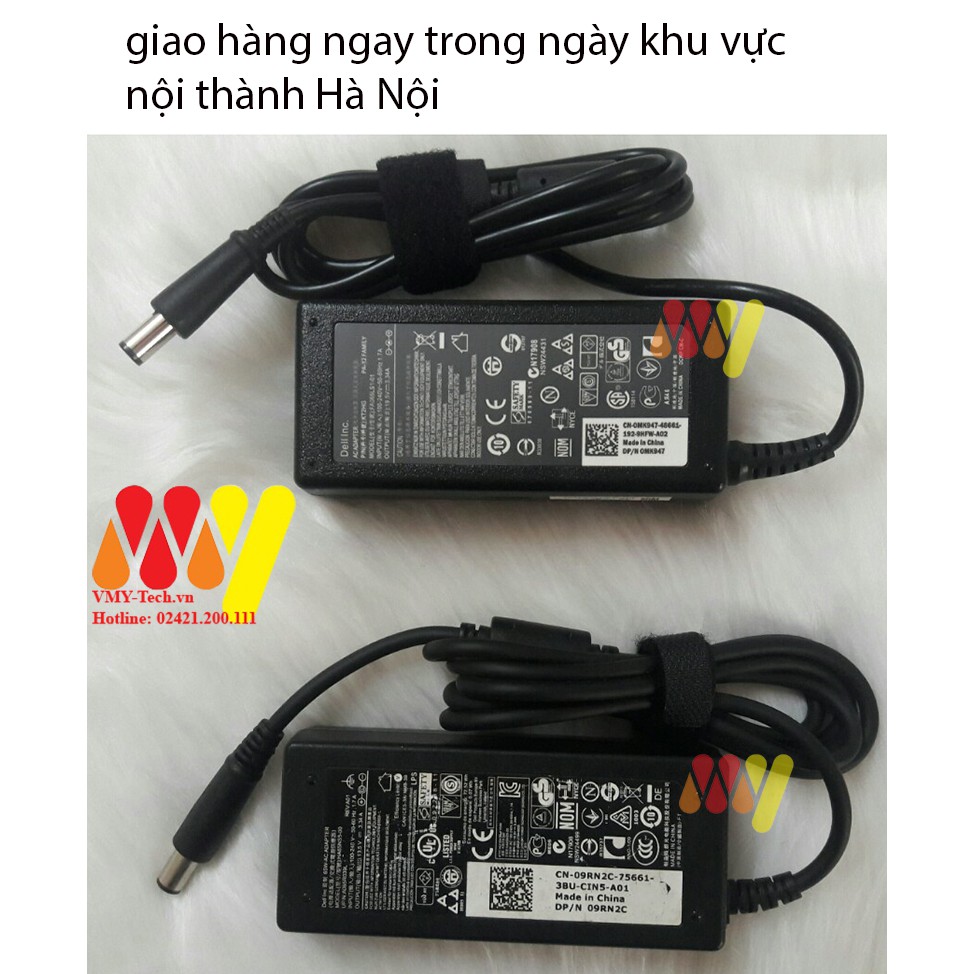 Sạc Laptop Dell 19.5V 3.34A Chân Kim to - thường - Adapter Tặng kèm dây nguồn - NEW 65W