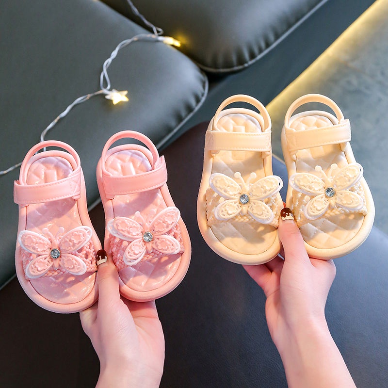 Oeggeo shop Xăng đan Đế Bằng Chống Nước Chống Trượt Trang Trí Hình Bướm Cho Bé Gái