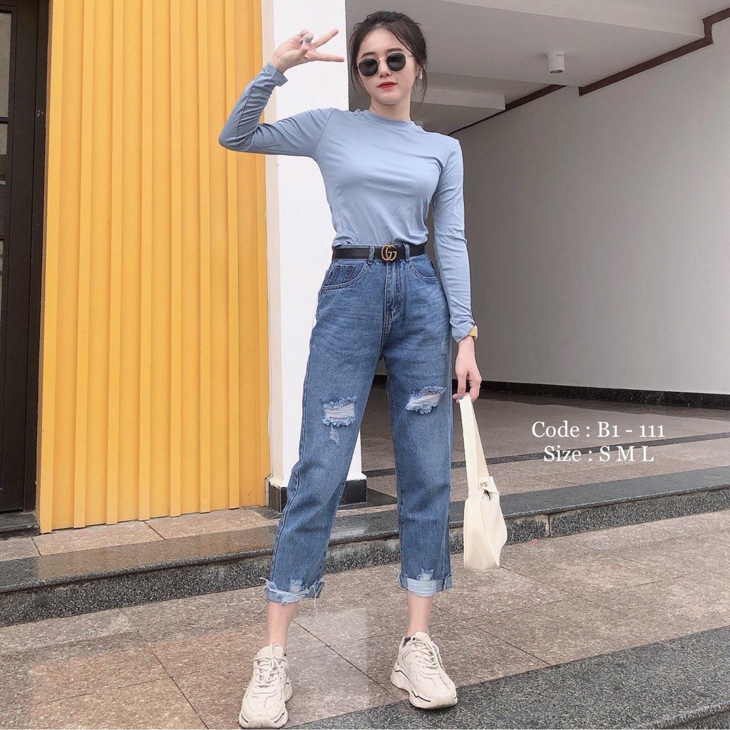Quần jean nữ baggy King168, quần nữ co dãn nhẹ mẫu THU57