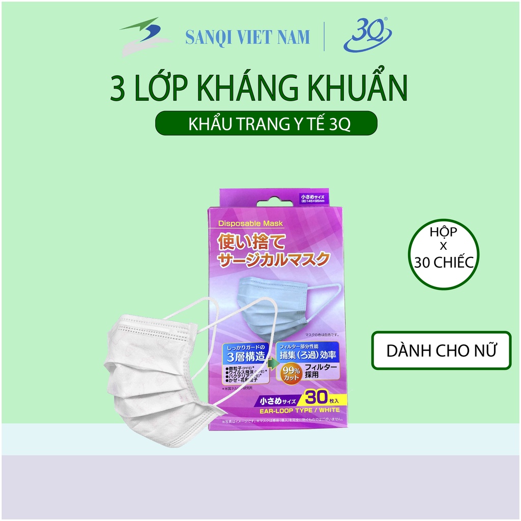 HỘP 30 CÁI KHẨU TRANG Y TẾ KHÁNG KHUẨN 3 LỚP, ĐẠT CHUẨN XUẤT KHẨU, CHO NAM VÀ NỮ - 3Q