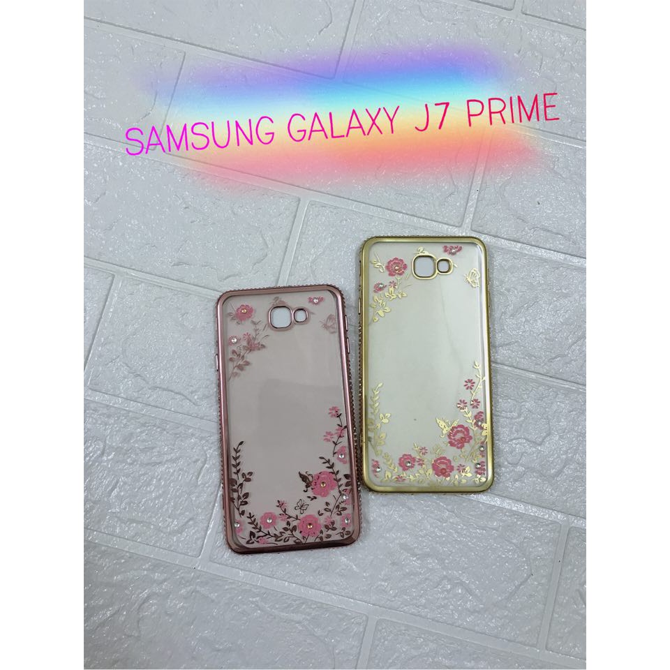 Samsung J7 Prime_Ốp lưng Silicon thời trang Hoa mai viền đính đá