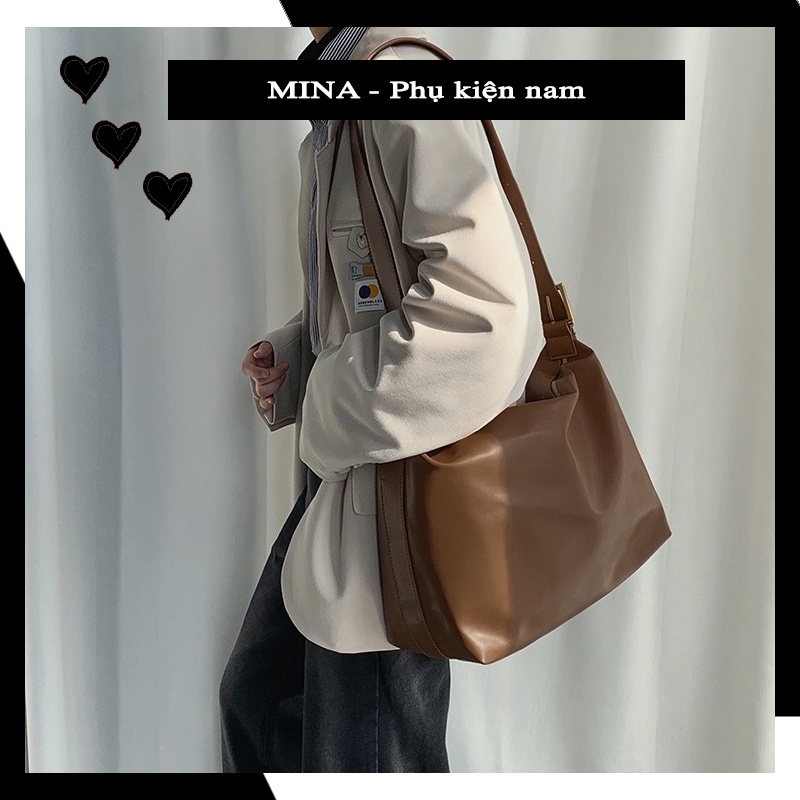 Túi đeo chéo cách điệu trơn đơn giản size to đựng nhiều đồ xa xịn cam kết chất đẹp thời trang unisex MINA