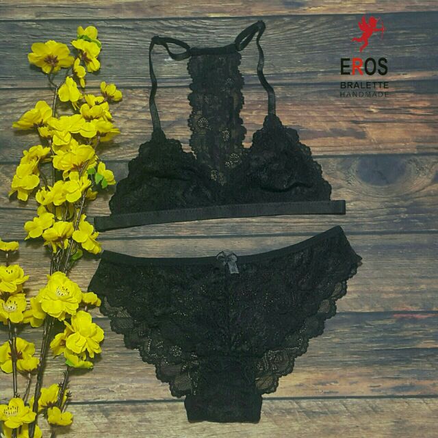 Áo lót bralette đen bản dây sau lưng