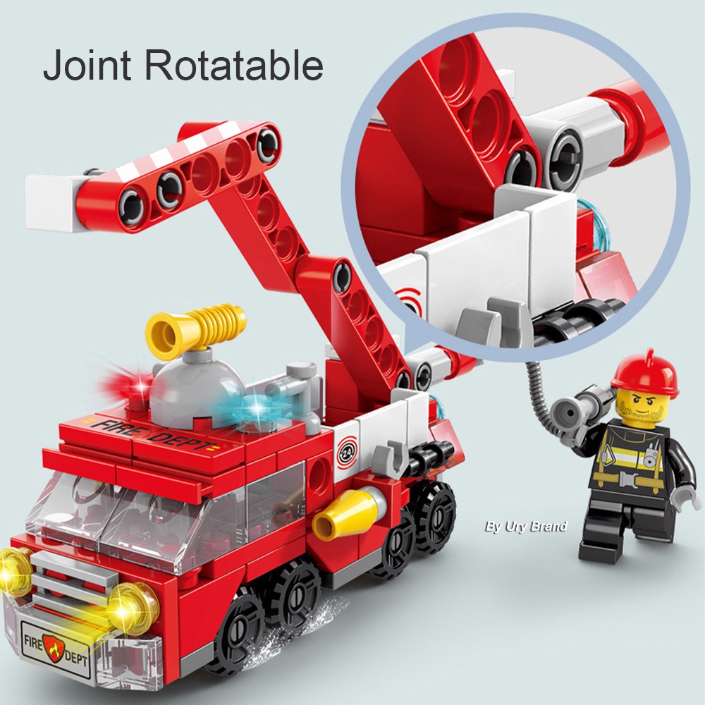 Mô hình đồ chơi lắp ráp xe cứu hỏa có thang leo và trực thăng 6 trong 1 