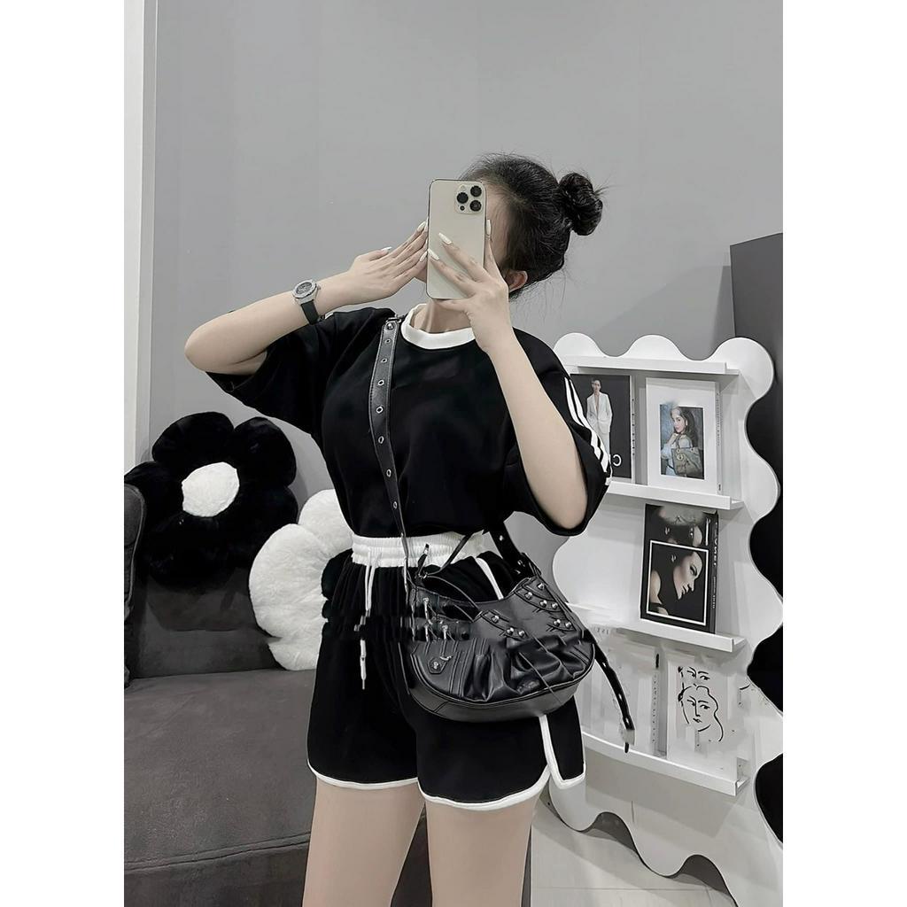 Bộ Quần Áo Thể Thao Phối Sọc, Set Bộ Nữ Dáng Rộng Hottrend2023 FREESIZE CEM2003
