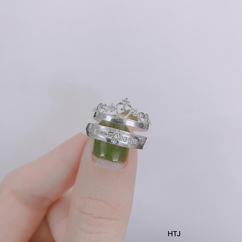 Nhẫn đôi bạc ta thân dày dặn có gắn đá nhỏ siêu xinh - Bạc Bibi