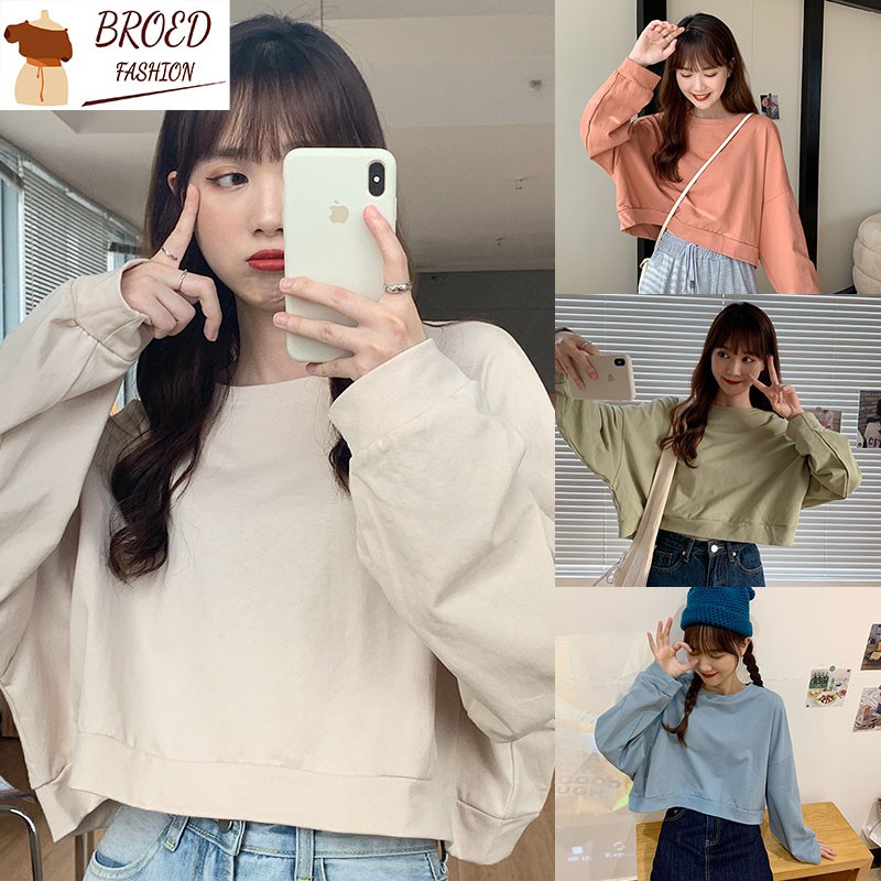 Áo Sweater Tay Dài Cổ Tròn Dáng Rộng Thời Trang Xuân Thu