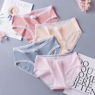 Set 10 quần lót cotton tăm viền ren cạp nơ 5362