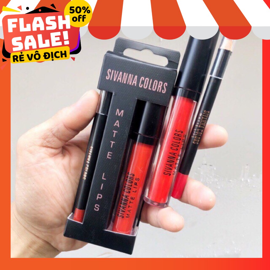 Son Kem Lì Sivanna + 1 Chì Colors Matte Lips Đỏ Sang Và Đỏ Cam