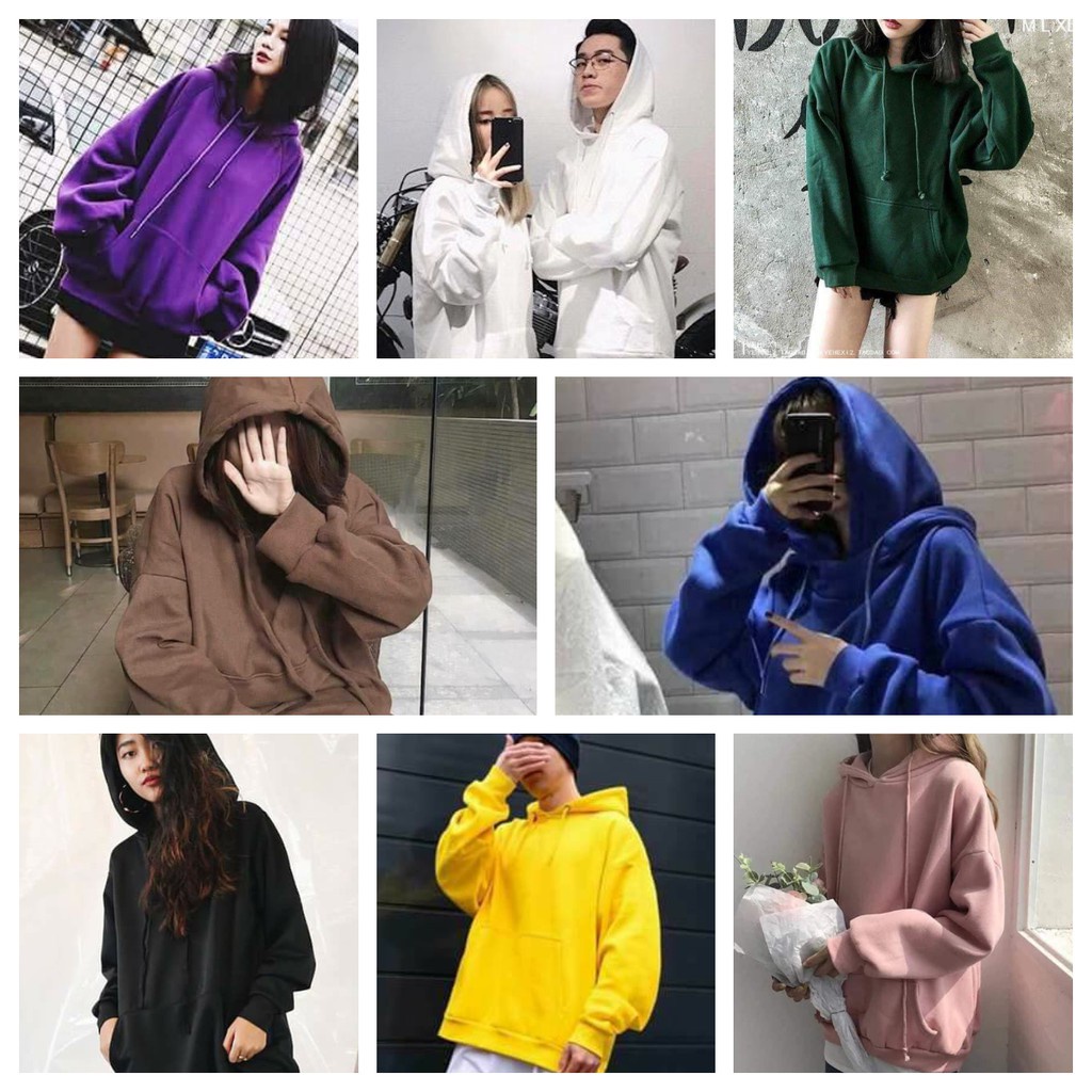 Áo hoodie nhiều màu unisex, sweater dài tay form rộng đẹp, nỉ trơn có mũ mặc đôi nam nữ cá tính Ulzzang | BigBuy360 - bigbuy360.vn
