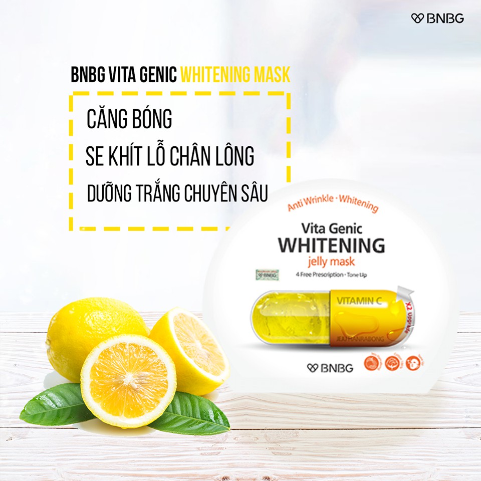 Combo 10 Mặt nạ giấy dưỡng da trắng sáng và làm đều màu da BNBG Vita Genic Whitening Jelly Mask (Vitamin C) 30ml x 10